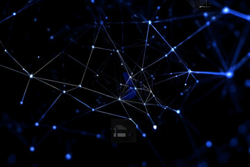 Fototapeta premium Abstract Background Shows Interconnected Nodes and Lines with Digital Glowing Effects for Futuristic Designs.