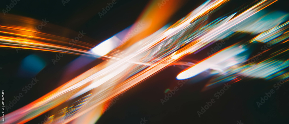 Aufkleber dynamic light streaks and flares creating a vibrant film overlay effect on dark background