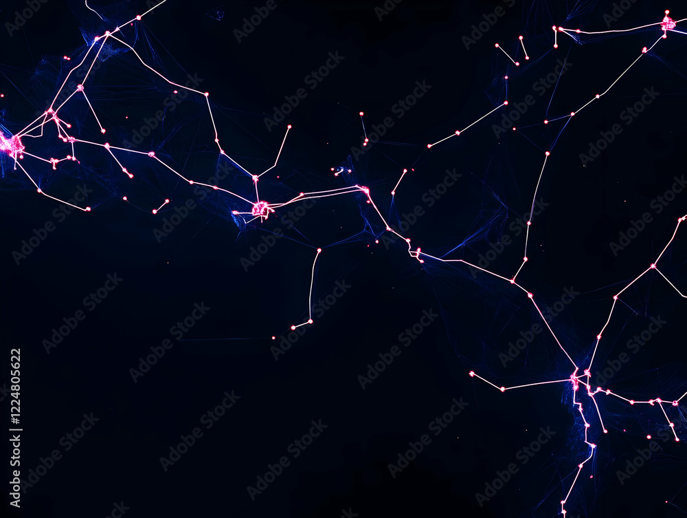 Poster abstract background shows interconnected nodes and lines with glowing pink dots beautifully.