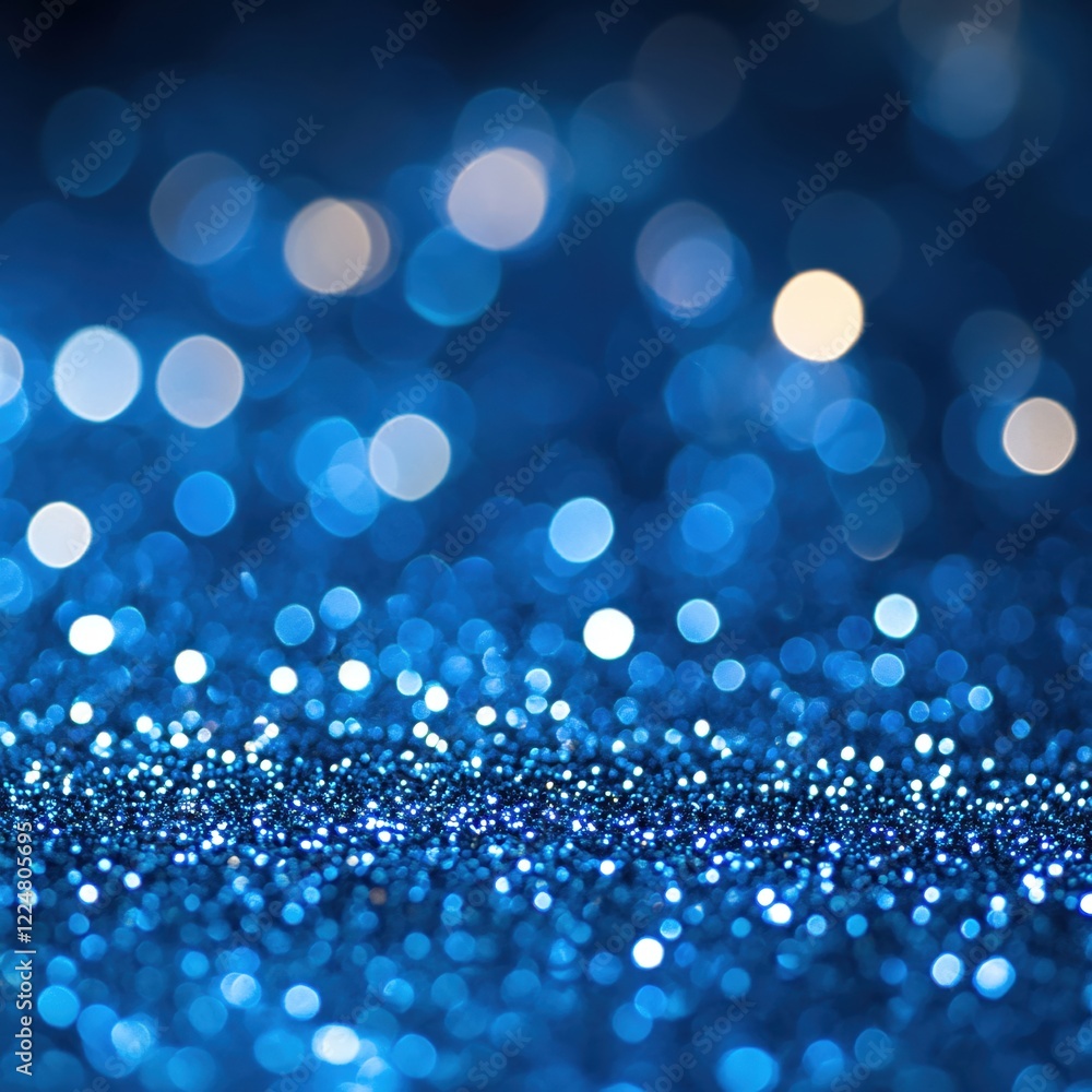 Poster blue glitter surface with bokeh lights creating a festive and magical abstract background