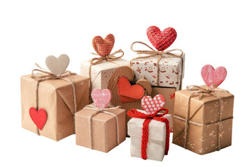 Charming heart-themed gift packages in soft pastel colors arranged artfully for a joyous...