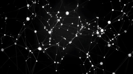 Abstract Network of Interconnected Nodes and Lines Creates a Complex Web on a Dark Background