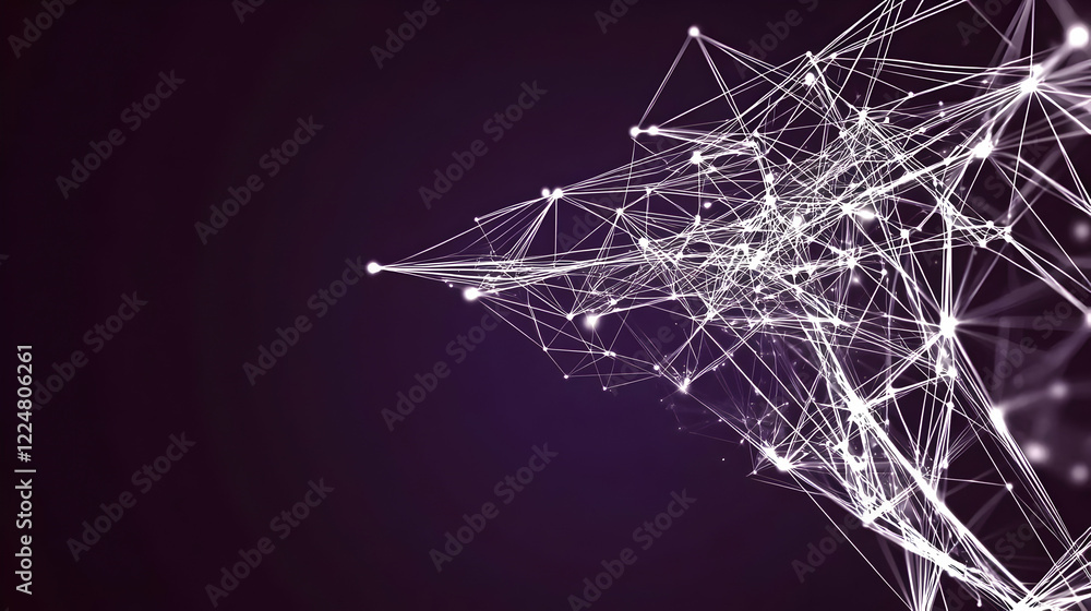 Poster abstract network of lines and dots creates a futuristic design on a dark background