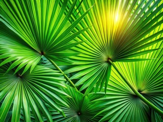 Obraz premium Lush green palm leaves overhead, a tropical paradise. Isolated foliage, perfect summer background.