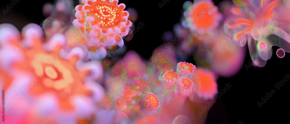Poster intricate fractal design with vibrant colors against dark background