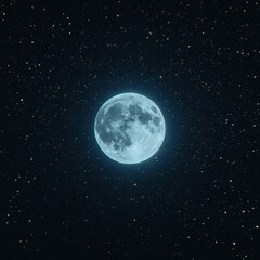 Naklejka premium Full moon glowing in the dark sky surrounded by many bright stars in space background