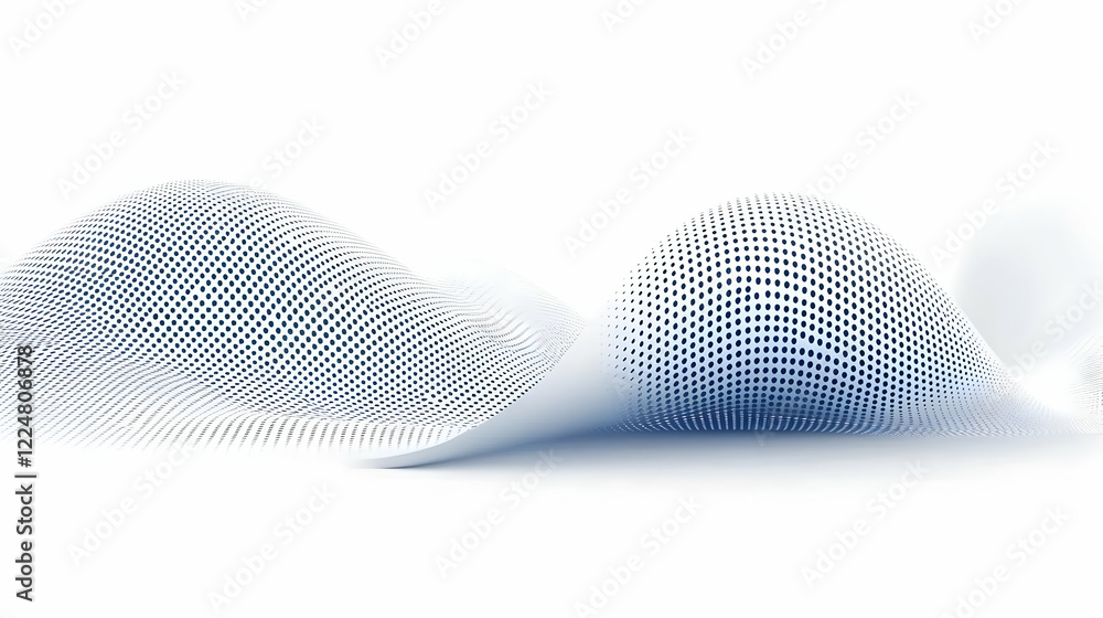 Poster abstract 3d wave pattern flows smoothly on white background with subtle lighting and dotted texture.