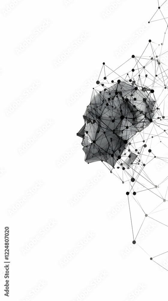 Aufkleber abstract head formed by network of connected dots represents artificial intelligence concept.