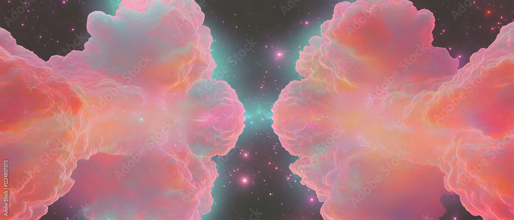Poster fractal overlay texture reveals cosmic patterns with vibrant hues against black background