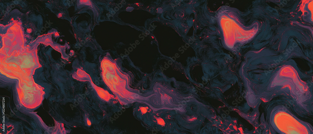Poster Fractal texture with fiery colors and intense heat against a dark background