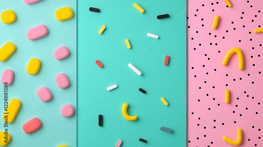 Poster colorful abstract background with playful shapes and patterns in vibrant pastel colors for creative 