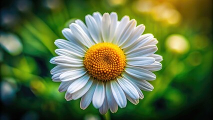 Fototapeta premium Macro photograph: a pristine white daisy, intensely detailed, sharp focus, showcasing its delicate bloom.