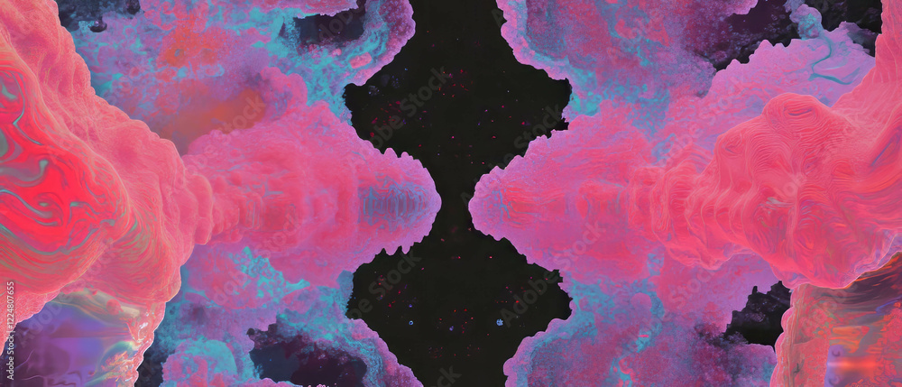 Poster Intricate fractal overlay texture with complex structures on a black background