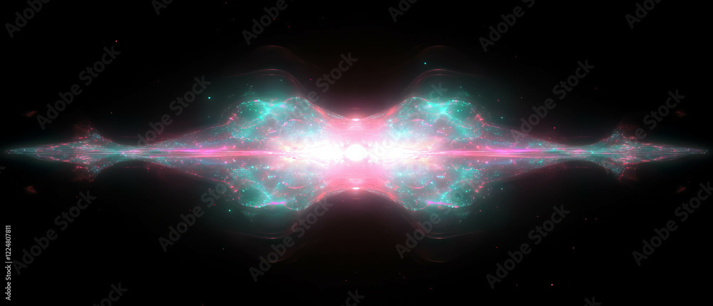 Poster vibrant metallic fractal texture with reflective qualities against a deep black backdrop