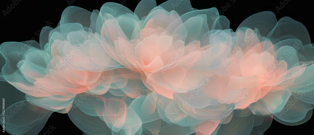 Poster fractal overlay texture with pastel colors on a black background creating a gentle ambiance