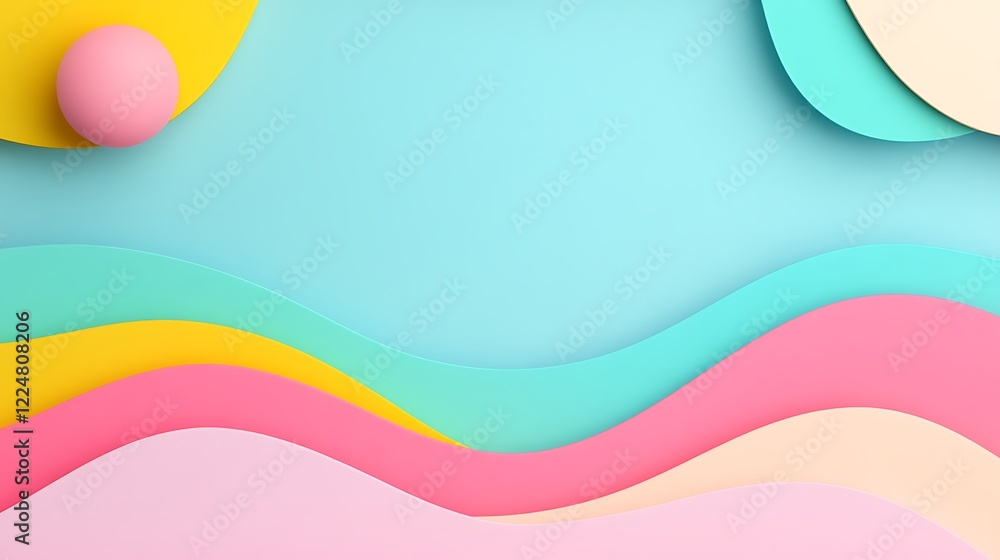 Poster colorful abstract background with waves and geometric shapes in soft pastel tones for modern design 