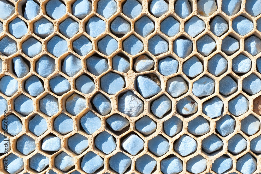 Poster blue stones arranged in a honeycomb pattern creates a unique textured background