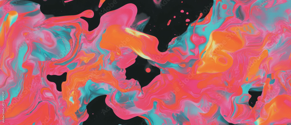 Poster Vibrant fractal texture with psychedelic patterns and trippy colors on a dark background