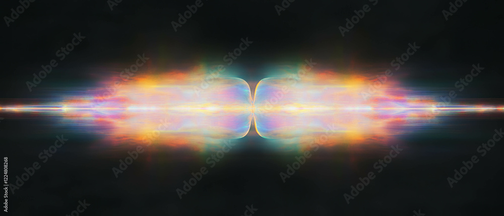 Poster fractal overlay texture with rainbow colors and iridescent effect on a black background