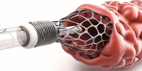 3D Illustration Shows a Stent Being Inserted into an Artery with Detailed Precision.