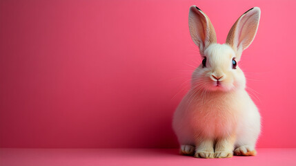 Obraz premium Adorable White Bunny on Pink Background Perfect for Easter