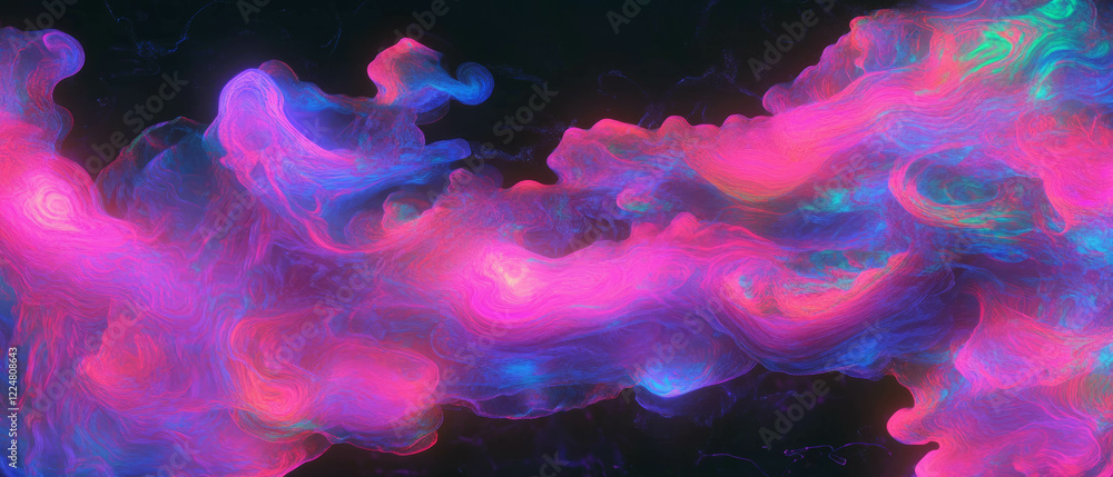 Poster Fractal overlay texture with vibrant colors and intricate patterns on a black background