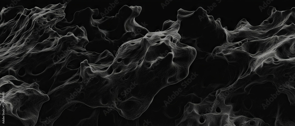 Poster Fractal texture showcasing intricate patterns with sharp focus against a black background