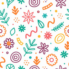 Colorful floral and abstract shapes seamless pattern. (1)