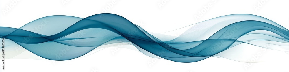 Poster Abstract Flowing Blue Wave Lines with Dynamic Curves and Subtle Highlights on a White Background