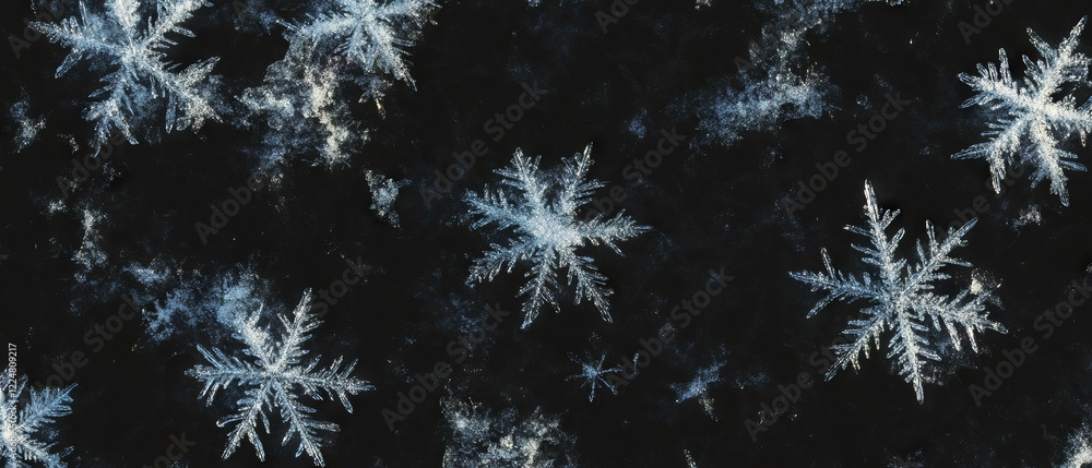 Aufkleber fresh snowflakes softly resting on a black background creating a delicate overlay texture