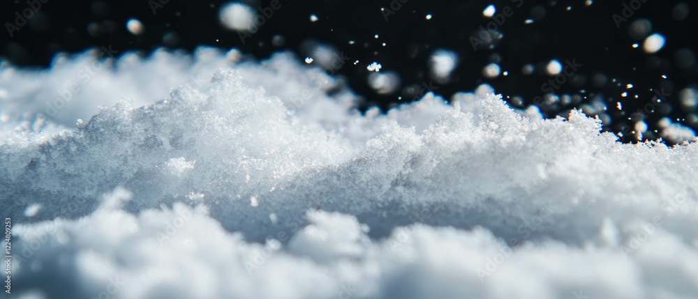 Poster fresh snow texture with delicate flakes against a dark background creating a serene atmosphere