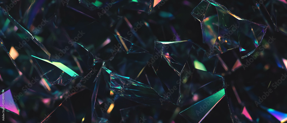 Poster Geometric broken glass overlay texture with structured design on black background