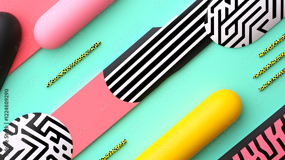 Aufkleber colorful abstract composition with geometric shapes and patterns on a bright background