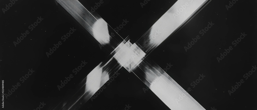 Poster Geometric film patterns overlay texture on a structured black background with retro design