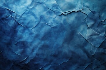 Naklejka premium Deep blue crumpled fabric texture, uneven dye. Perfect background for moody, artistic designs, or textured overlays.