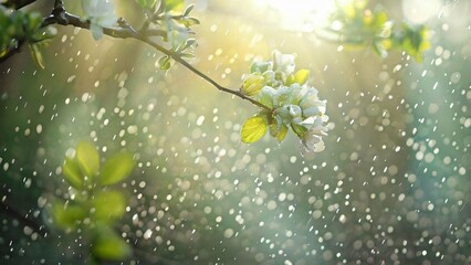 Spring Flowers in the Pouring Rain: Beautiful and Refreshing Scene for April Showers Day