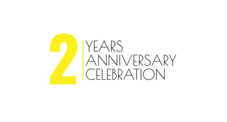 A minimalist design celebrating a two-year anniversary, featuring bright yellow numerals and elegant text, symbolizing achievement, success, and milestones.