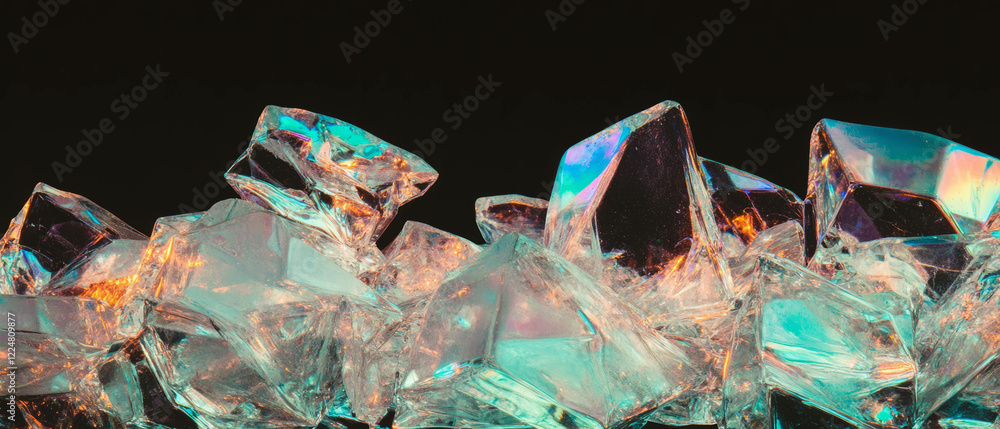 Aufkleber Overlay texture of sharp glass fragments with space for message on black background