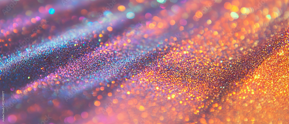 Poster glitter overlay texture with colorful particles on a vibrant black background