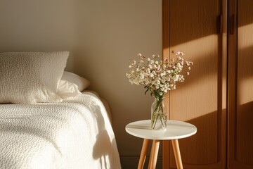 Peaceful Morning Sunlight in a Serene Bedroom Interior