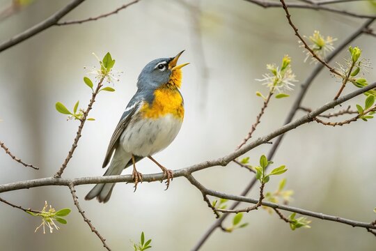 Minimalist Spring Warbler: Northern Parula Singing in Ottawa