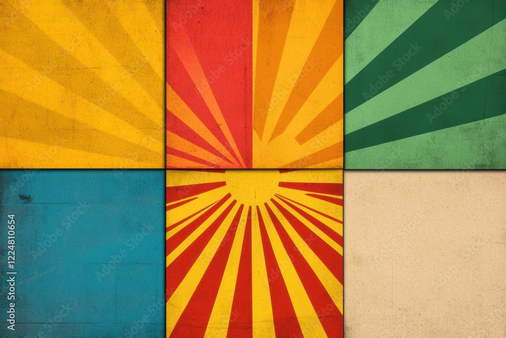 Poster colorful retro style pop art graphics with vibrant patterns and textures