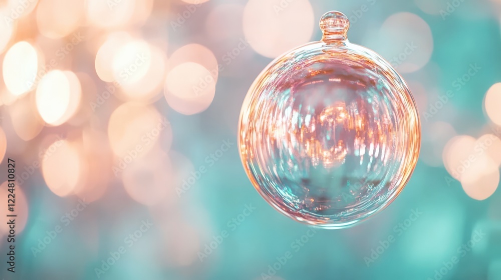 Poster enchanting transparent bubble floating gracefully against a soft blurred background with hints of li