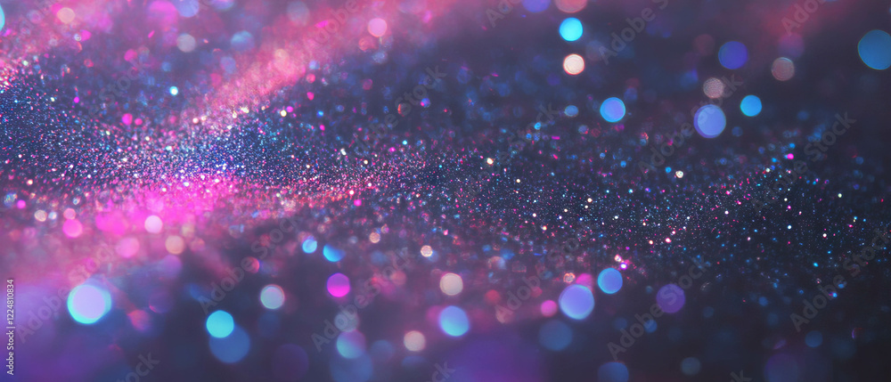 Poster Sparkling glitter texture with vibrant particles on dark background for creative projects