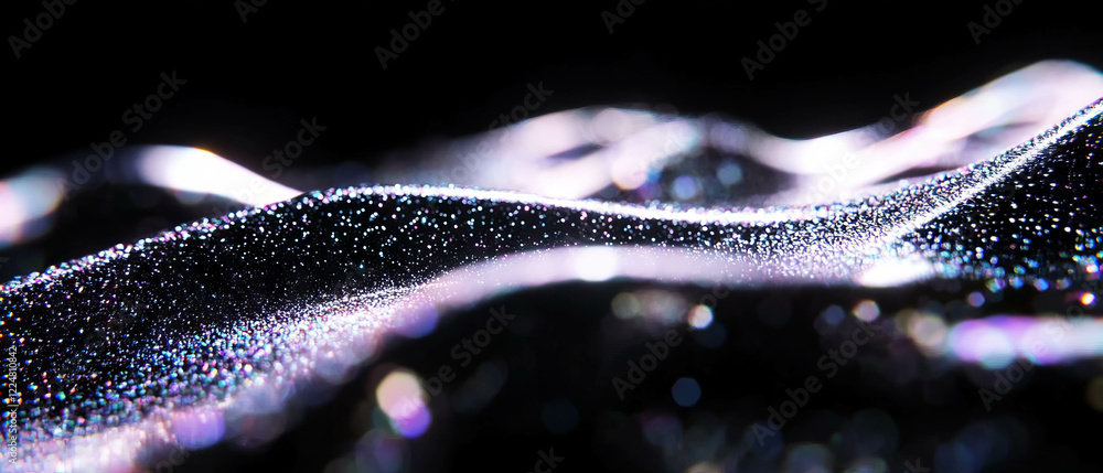 Poster glitter overlay texture showcasing three-dimensional particles against a dark background