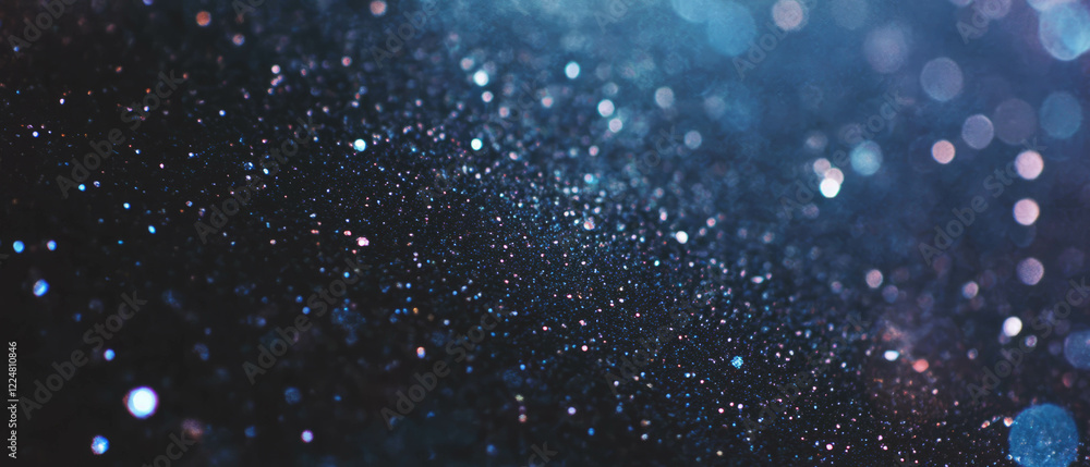 Poster sparkling glitter texture with luminous particles on a dark background