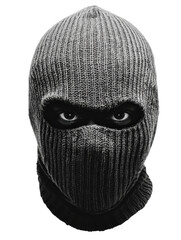 Isolated Black and White Image of Person in Ski Mask