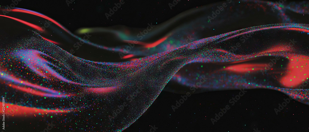 Aufkleber glitter particles create an abstract design with artistic shapes on a black background
