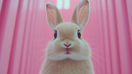 Fototapeta premium Adorable Bunny Rabbit on Pink Background Cute Pet Image