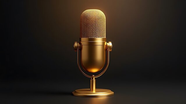luxury podcast logo golden microphone design